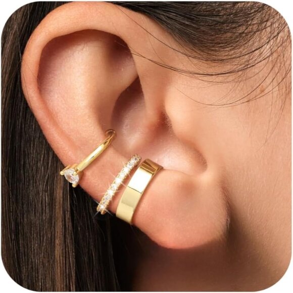 Diamond Ear Cuff Set Non Piercing Clip-On Cartilage Cubic Zirconia Earring - Picture 1 of 7